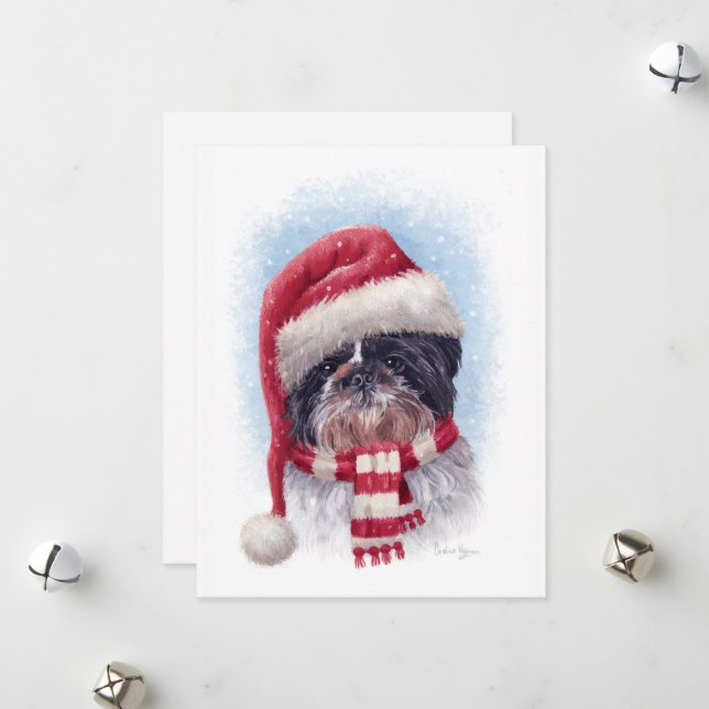 Cartes Pour Fêtes Annuelles Chien de Noël (Devant/Arrière en situation)