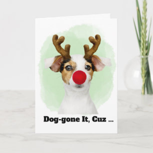 Cartes Pour Fêtes Annuelles Chien de Noël avec bois pour cousin drôle