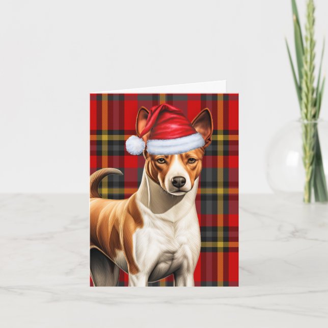 Cartes Pour Fêtes Annuelles Chien de Noël Basenji Rouge Vert Plaid Noël (Devant)