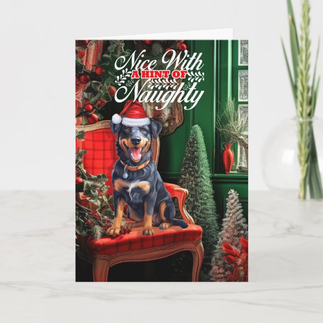 Cartes Pour Fêtes Annuelles Chien de Noël de Beauceron Naughty ou Nice (Devant)