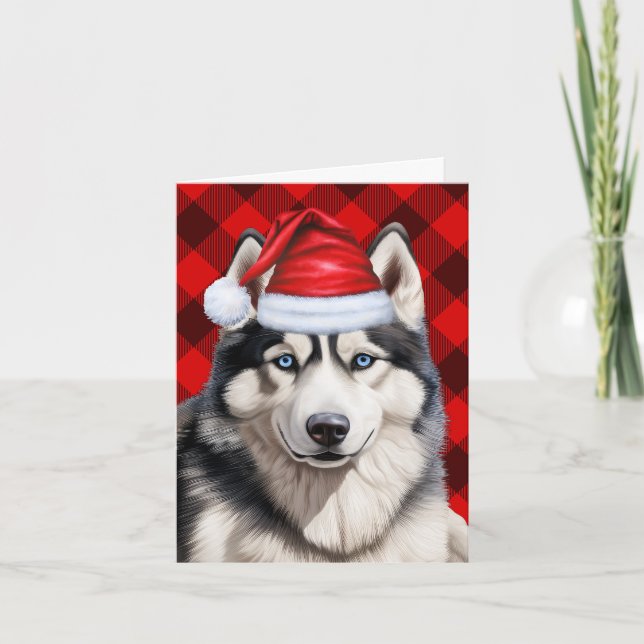 Cartes Pour Fêtes Annuelles Chien de Noël Husky Red Buffalo Plaid Noël (Devant)