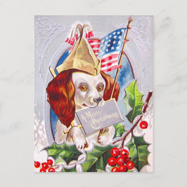 Cartes Pour Fêtes Annuelles Chien de Noël patriotique (Devant)
