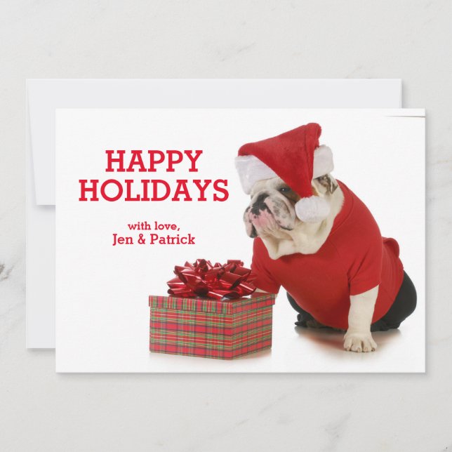 Cartes Pour Fêtes Annuelles Chien de Père Noël - bouledogue anglais habillé (Devant)