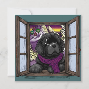 Cartes Pour Fêtes Annuelles Chien de pupille de fenêtre enneigée