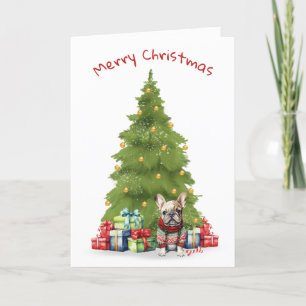 Cartes Pour Fêtes Annuelles Chien de taule français de Noël avec cadeaux