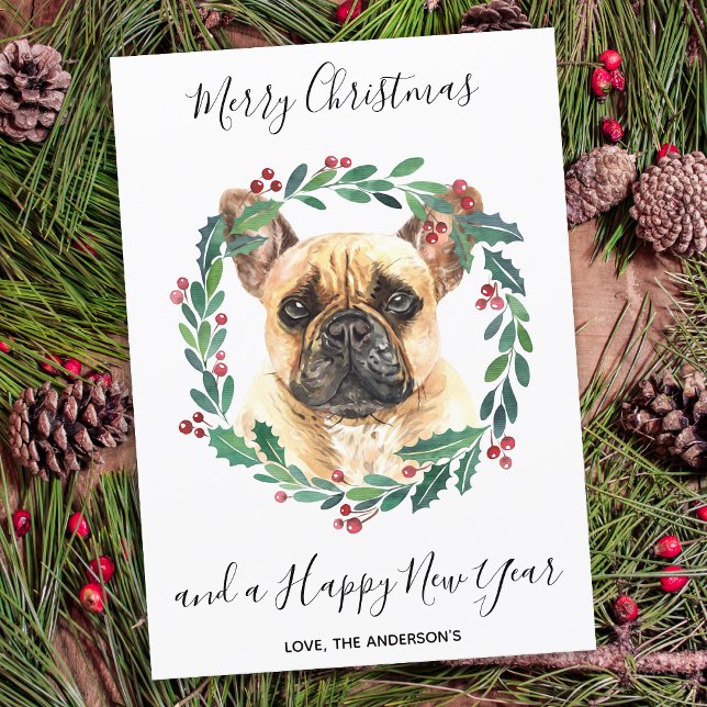 Cartes Pour Fêtes Annuelles Chien de taureau français Élégant Joyeux Noël (Créateur téléchargé)
