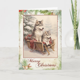 Cartes Pour Fêtes Annuelles Chien de traîneau sibérien victorien de Noël