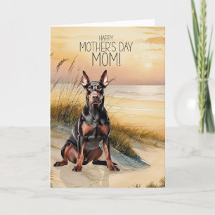 Cartes Pour Fêtes Annuelles Chien Doberman Coucher de soleil Plage Fête des Mè