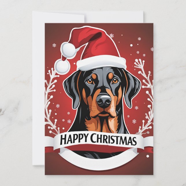 Cartes Pour Fêtes Annuelles Chien Doberman personnalisé Joyeux Noël (Devant)