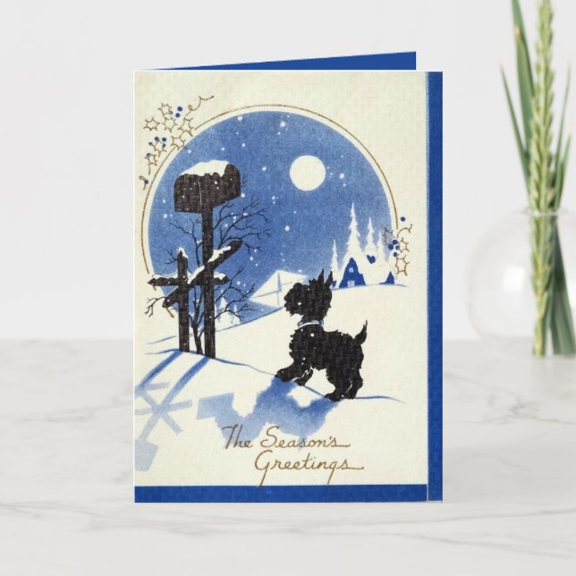 Cartes Pour Fêtes Annuelles chien écossais de Noël rétro (Devant)