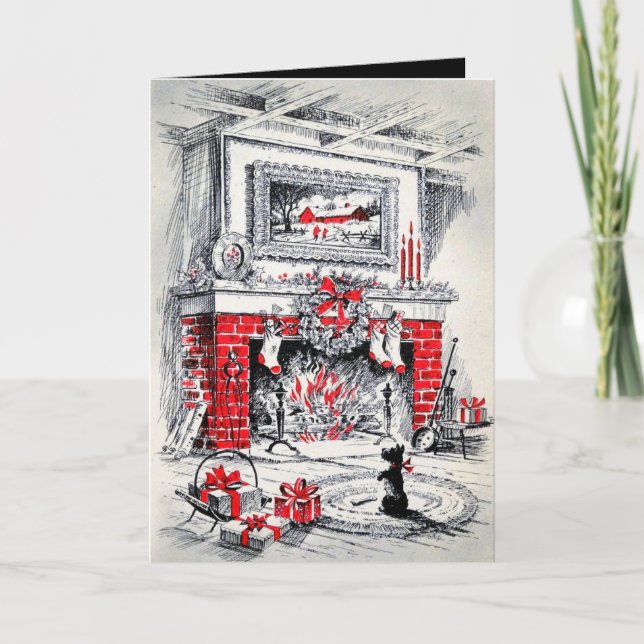 Cartes Pour Fêtes Annuelles chien écossais de Noël rétro (Devant)