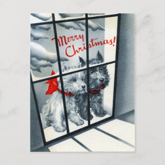 Cartes Pour Fêtes Annuelles chien écossais de Noël rétro