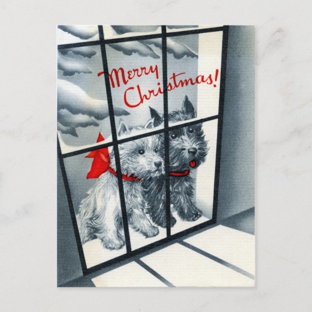 Cartes Pour Fêtes Annuelles chien écossais de Noël rétro (Devant)