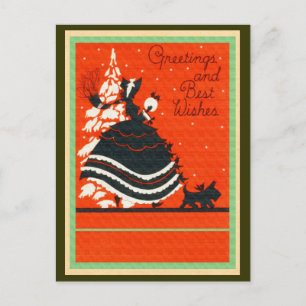 Cartes Pour Fêtes Annuelles Chien écossais vintage et dame