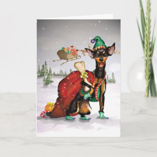 Cartes Pour Fêtes Annuelles Chien Elf - Miniature Pinscher Moving Christmas Ca