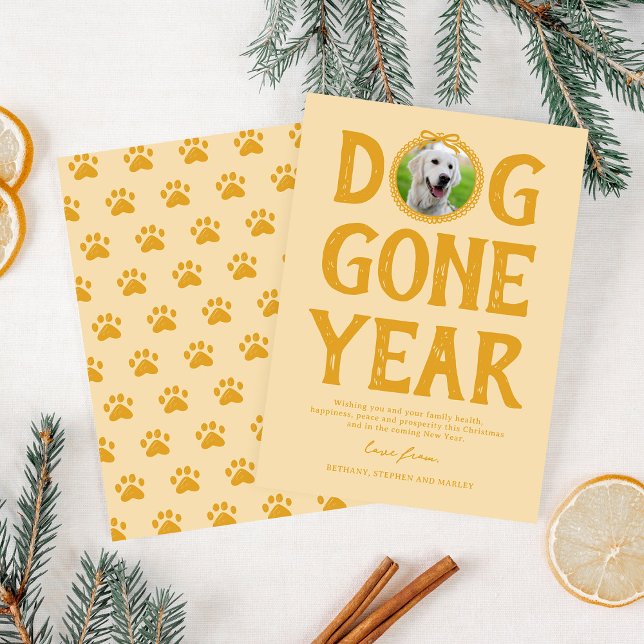 Cartes Pour Fêtes Annuelles Chien est parti année Jaune photo Noël (Créateur téléchargé)