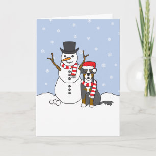 Cartes Pour Fêtes Annuelles Chien et bonhomme de neige de montagne de Bernese