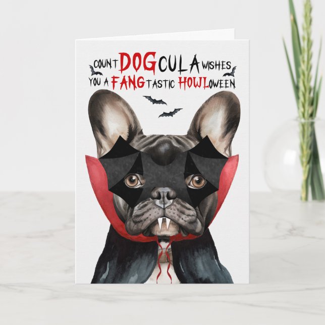 Cartes Pour Fêtes Annuelles Chien français noir nombre DOGcula Funny Halloween (Devant)