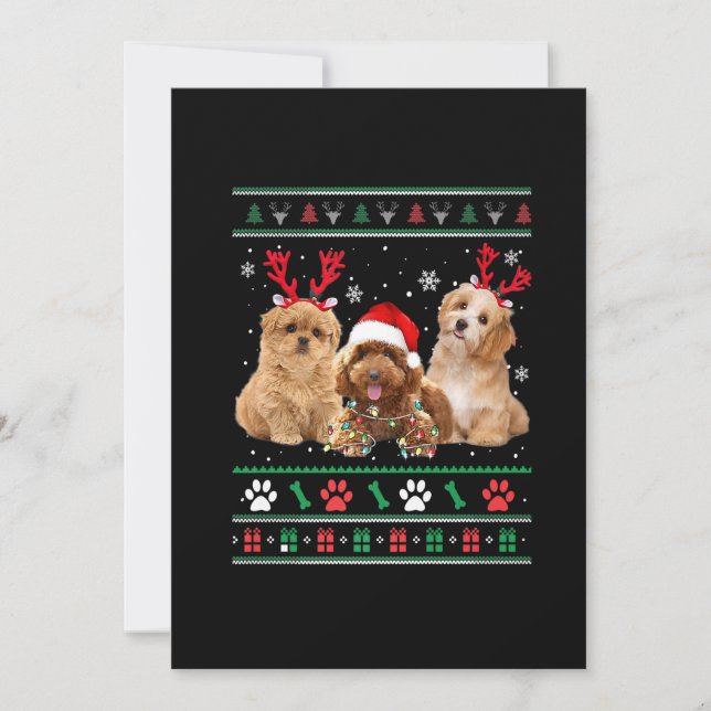 Cartes Pour Fêtes Annuelles Chien Havanais lumières de rennes Pantalon de Noël (Devant)