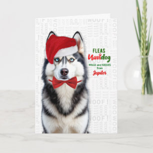 Cartes Pour Fêtes Annuelles Chien Husky Élégant Drôle de Puces Navidog avec No