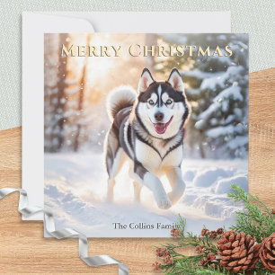 Cartes Pour Fêtes Annuelles Chien Husky en hiver Neige Joyeux Noël