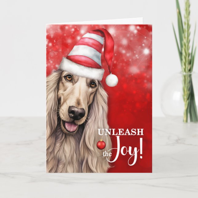 Cartes Pour Fêtes Annuelles Chien Lévrier Afghan Libérez la Joie Noël (Devant)