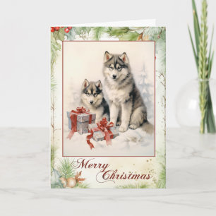 Cartes Pour Fêtes Annuelles Chien Malamute d'Alaska Victorien de Noël