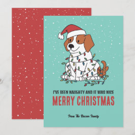 Cartes Pour Fêtes Annuelles Chien mignon Père Noël Naughty et Nice Joyeux Noël