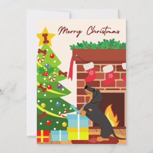 Cartes Pour Fêtes Annuelles Chien noir Dachshund arbre de Noël Chien biscuits