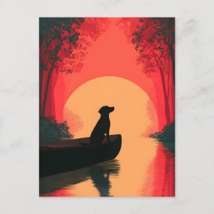 Cartes Pour Fêtes Annuelles Chien noir minimaliste du coucher du soleil