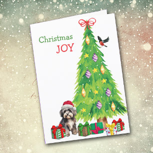 Cartes Pour Fêtes Annuelles Chien, oiseau et sapin de Noël Havanais