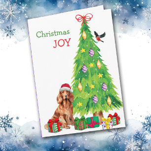 Cartes Pour Fêtes Annuelles Chien, oiseau et sapin de Noël irlandais