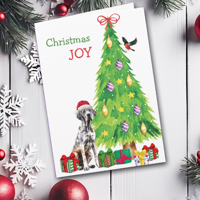 Cartes Pour Fêtes Annuelles Chien, oiseau et sapin de Noël tacheté (Créateur téléchargé)