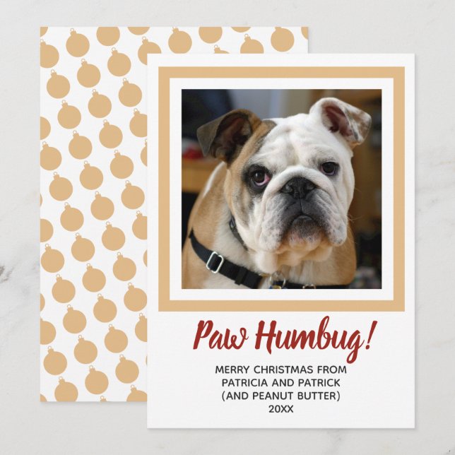 Cartes Pour Fêtes Annuelles Chien Photo Noël Bah Humbug Pale Gold Pet (Devant / Derrière)