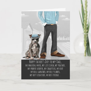 Cartes Pour Fêtes Annuelles Chien Pit Bull Stylé et Papa Drôle Fête des Pères