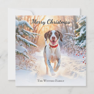 Cartes Pour Fêtes Annuelles Chien Pointeur Anglais Marcher Dans Noël De Neige