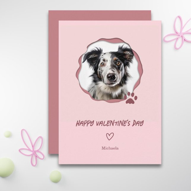 Cartes Pour Fêtes Annuelles Chien rose Photo Coeur Saint Valentin (Créateur téléchargé)