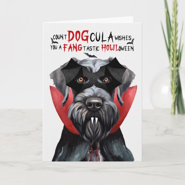 Cartes Pour Fêtes Annuelles Chien Schnauzer géant Drôle compte DOGcula Hallowe (Devant)