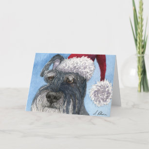 Cartes Pour Fêtes Annuelles Chien Schnauzer portant le chapeau de Santa