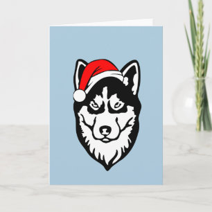 Cartes Pour Fêtes Annuelles Chien sibérien Husky Christmas Santa Hat