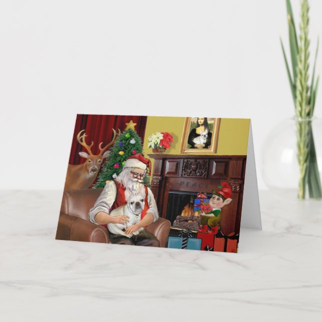 Cartes Pour Fêtes Annuelles Chien-taureau français de Père Noël (fawn) (Devant)