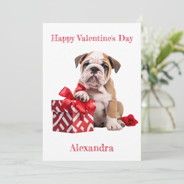 Cartes Pour Fêtes Annuelles Chien-taureau personnalisé avec boîte cadeau rouge (Debout devant)