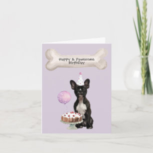 Cartes Pour Fêtes Annuelles Chien-taureaux français noir assis gâteau d'annive