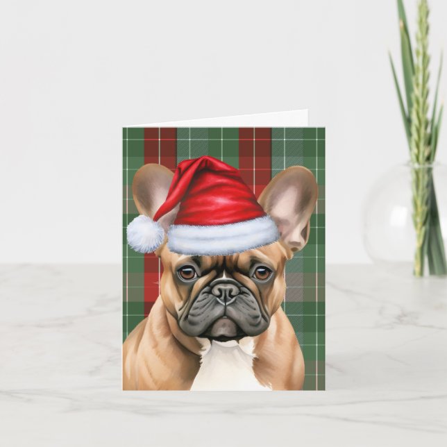 Cartes Pour Fêtes Annuelles Chien-taureaux français Rouge Vert saisonnier Plai (Devant)