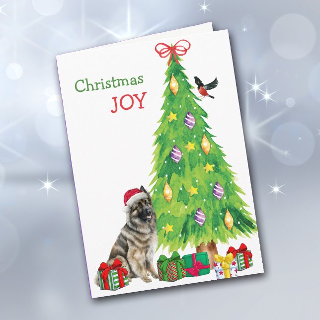 Cartes Pour Fêtes Annuelles Chien Tervuren belge, Oiseau et Arbre de Noël (Créateur téléchargé)