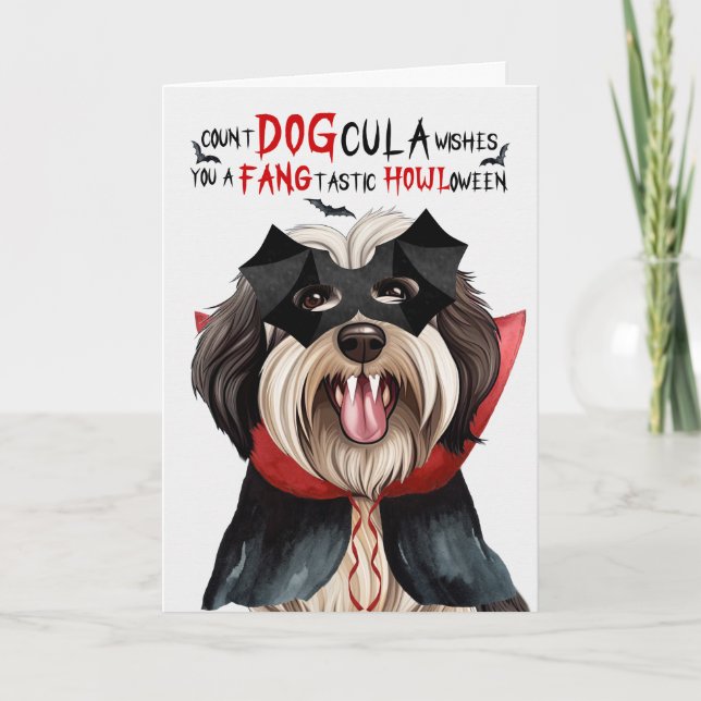 Cartes Pour Fêtes Annuelles Chien Tibétain Terrier Drôle compte DOGcula Hallow (Devant)
