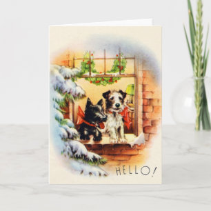 Cartes Pour Fêtes Annuelles Chien vintage de Terrier de Noël
