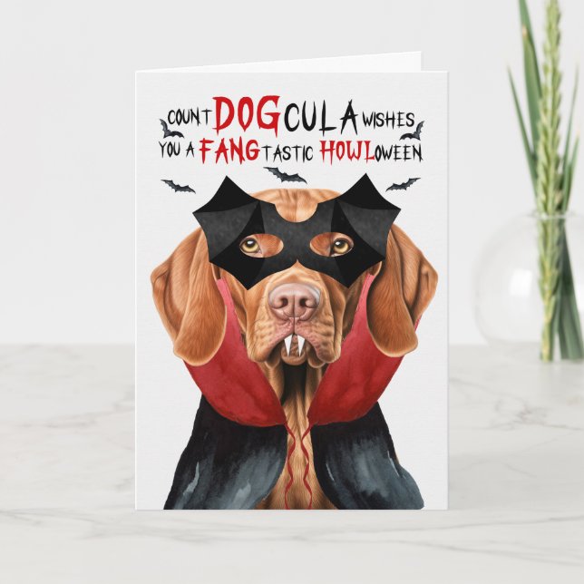 Cartes Pour Fêtes Annuelles Chien Vizsla Drôle nombre DOGcula Halloween (Devant)