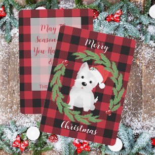 Cartes Pour Fêtes Annuelles Chien West Highland avec chapeau de Santa Buffalo 