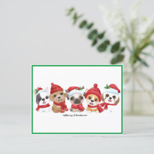 Cartes Pour Fêtes Annuelles Chiens à Santa Chapeaux Animaux Marionnettes Vert